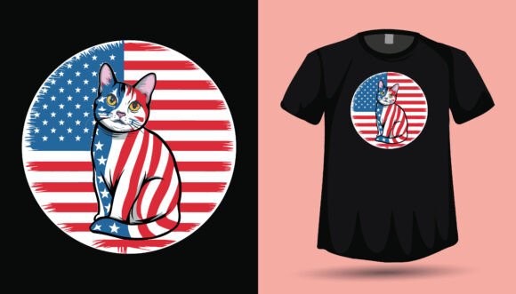 4th July Cat Tshirt Design Template: Graphics for T-Shirt Designs