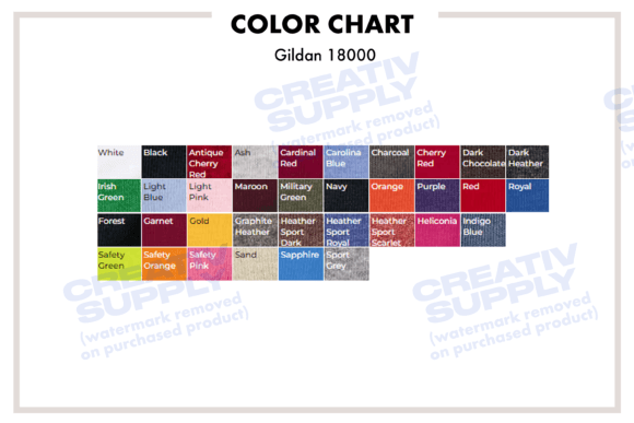 Color Chart Gildan 18000 Sweatshirts Graphics
