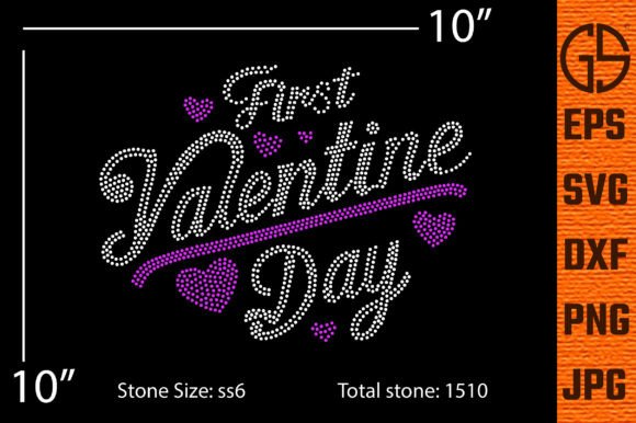 First Valentine Day Rhinestone Template