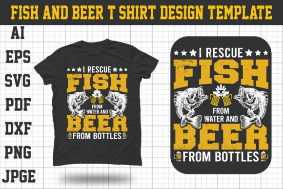 Fishing and Beer T-Shirt Vector Template: Graphics for Local Branding