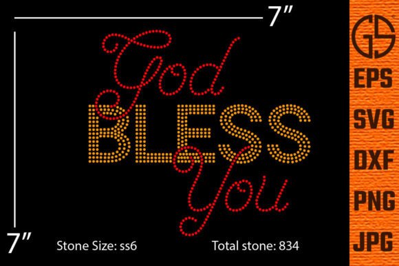 God Bless You Rhinestone Template: Graphics for T-Shirt Designs