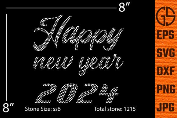 Rhinestone Template Happy New Year 2024 Graphics