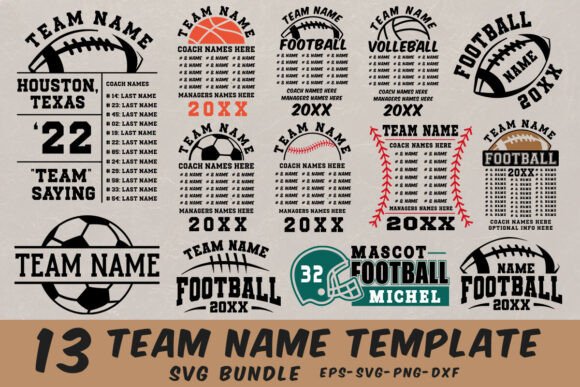 Team Name Roster Template BUNDLE: Graphics for T-Shirt Designs & Content Publishing